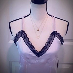 V-Neck Lace Accented Lavendar Slip Dress